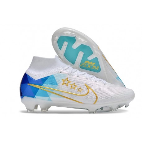 Nike Zoom Mercurial Superfly IX Elite FG Blanco Azul Oro