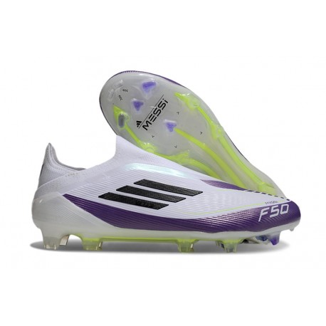 adidas F50 Elite Sin Cordones FG X Messi Ftwr Blanco Negro Morado Unity