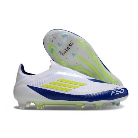 adidas F50 Elite Sin Cordones FG Blanco Amarillo Solar Azul Lúcido