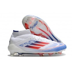 Botas de Futbol adidas F50 Elite Mid FG Blanco Rojo Solar Azul Lúcido