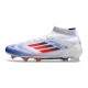 Botas de Futbol adidas F50 Elite Mid FG Blanco Rojo Solar Azul Lúcido