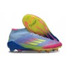 Botas de Futbol adidas F50 Elite Mid FG Azul Fusion Limón Lúcido Rosa Lúcido