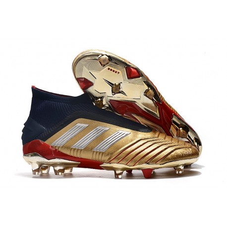 Zapatos de fútbol adidas Predator 19+ FG Oro Plata Rojo