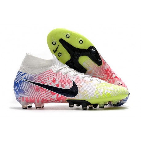 Nike Neymar Blanco Negro Azul Volt Mercurial Superfly VII Elite AG