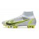 Nike Mercurial Superfly 8 Elite AG Bota Blanco Negro Metálico Plateado